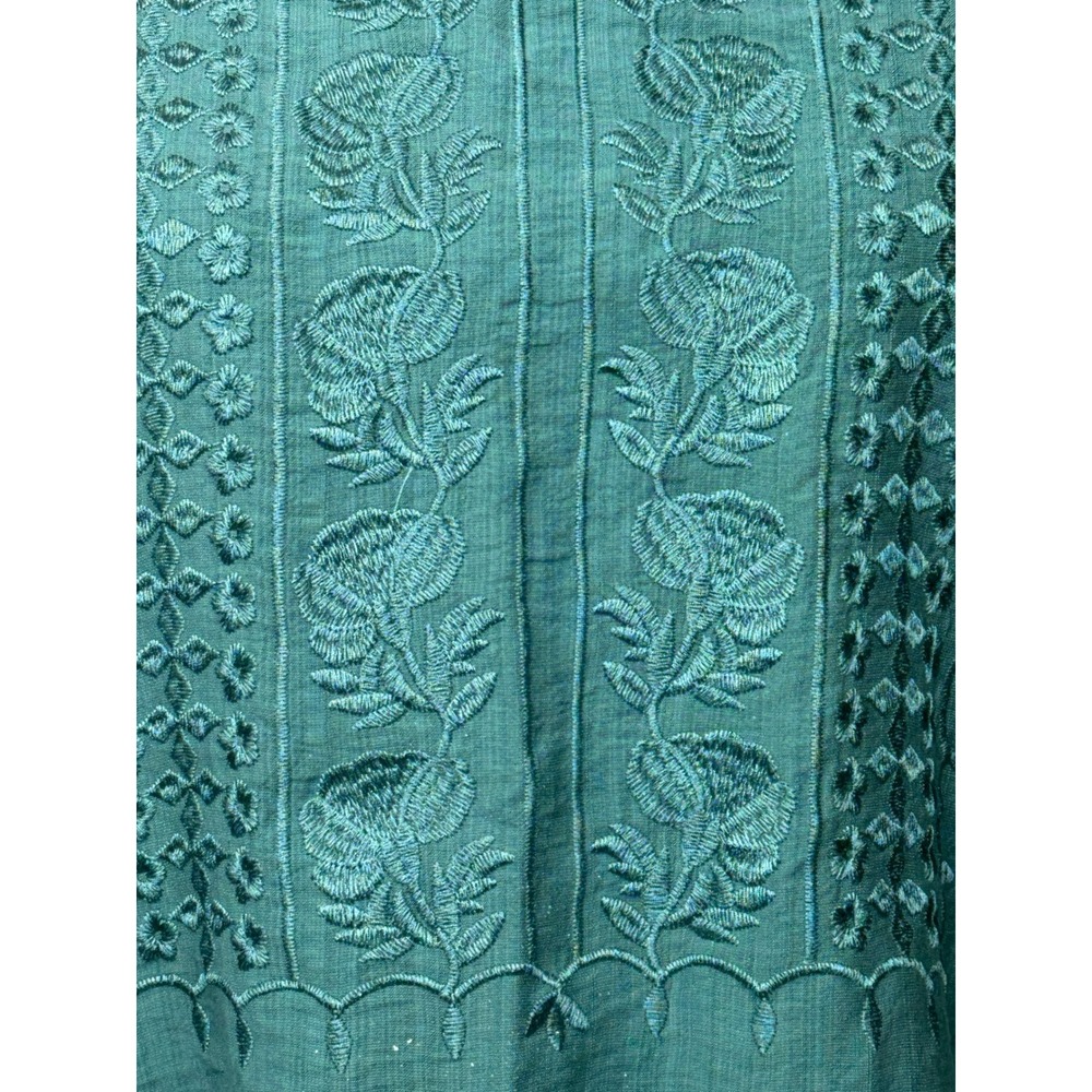 Women's Teal Embroidered Cotton Boho Top 3/4 Sleeve Relaxed Fit XL - Picture 3 of 7